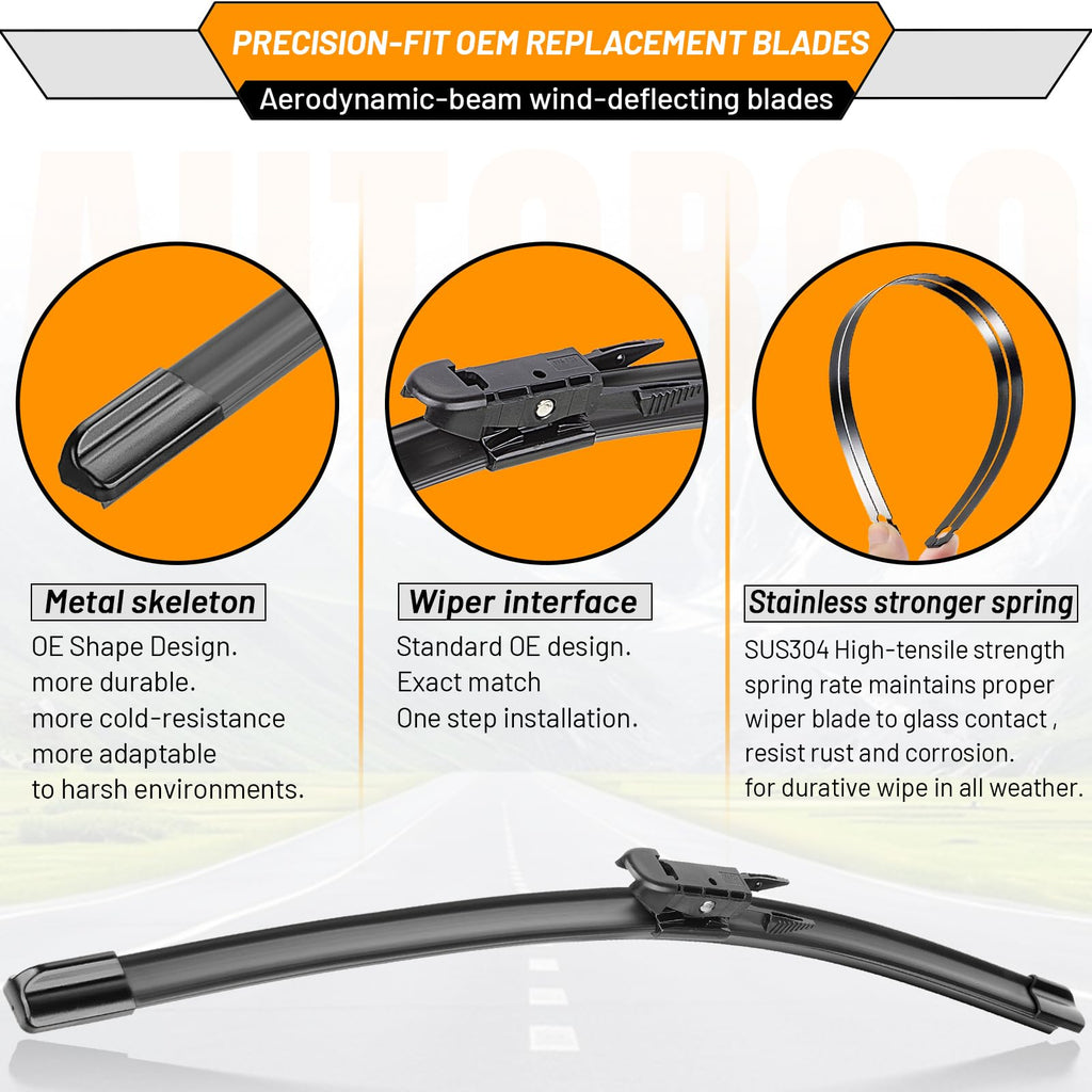 OEM Windshield Wiper Blades Replacement for Chevy Silverado Avalanche Tahoe Suburban 2007–2013, GMC Sierra Yukon 2008–2013, Cadillac Escalade ESV EXT 22" + 22", OE Style Beam Wipers Set of 2