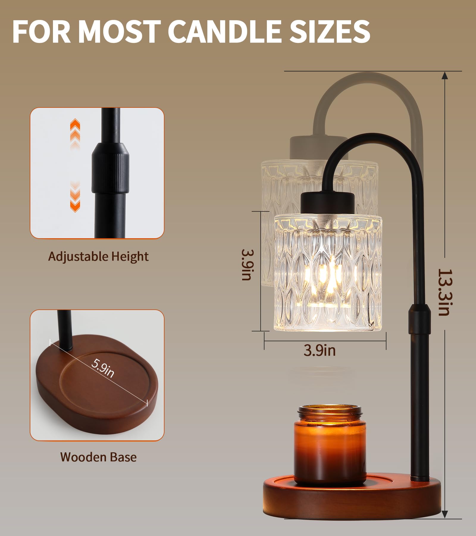 MEIXISUE Candle Warmer Lamp with Timer and Dimmer,Electric Amber Light Gifts for Women Melt Wax Warmer Lamp with 2 Bulbs for Candle Jars House Warming New Home Decor