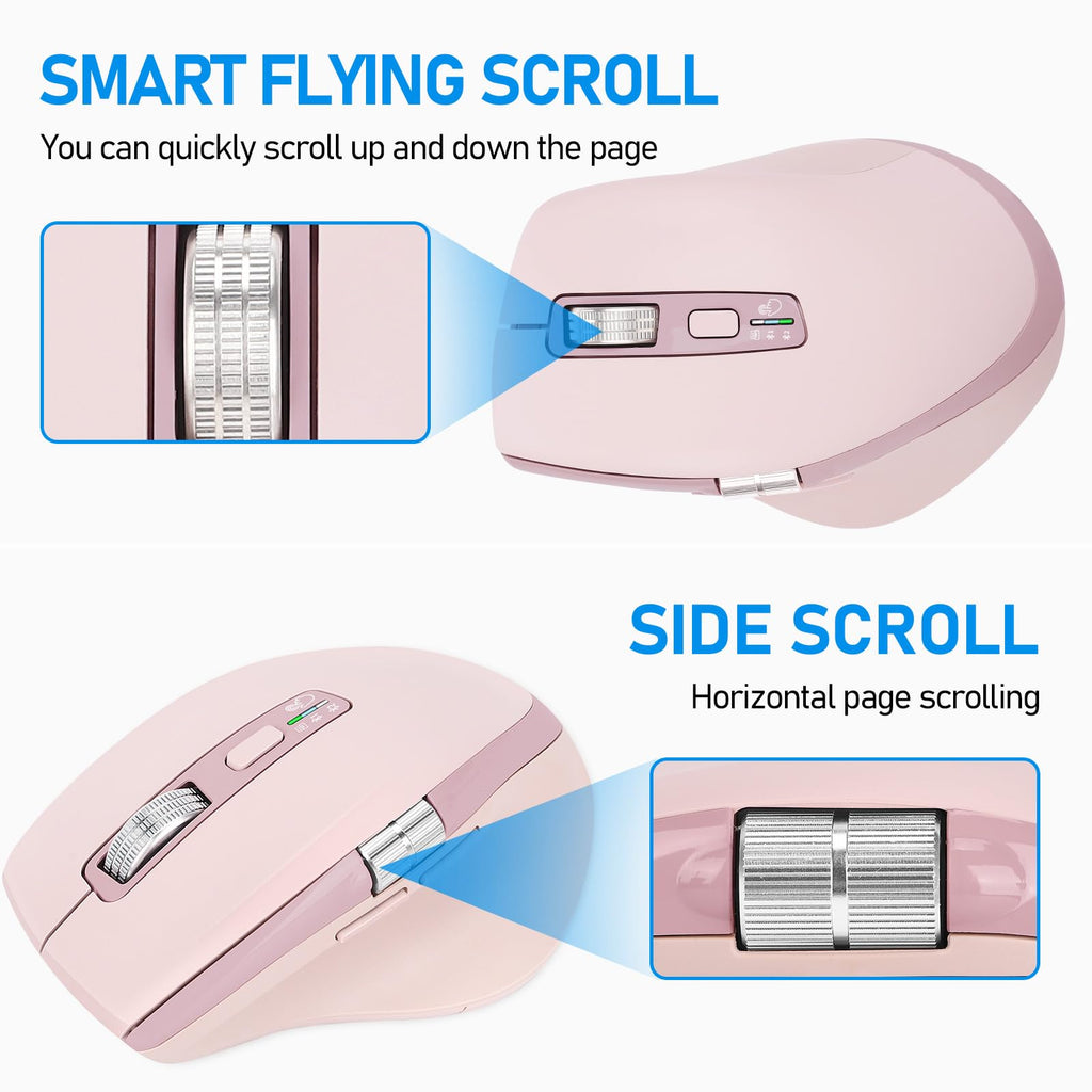 INFINMIND Wireless Bluetooth Side Scroll Mouse with Multi-Device, Ergonomic Computer Mice with Smart Flying Scroll, Quiet Click 4-Level DPI for Computer, Laptop, iPad, Tablet, MacBook (Black)