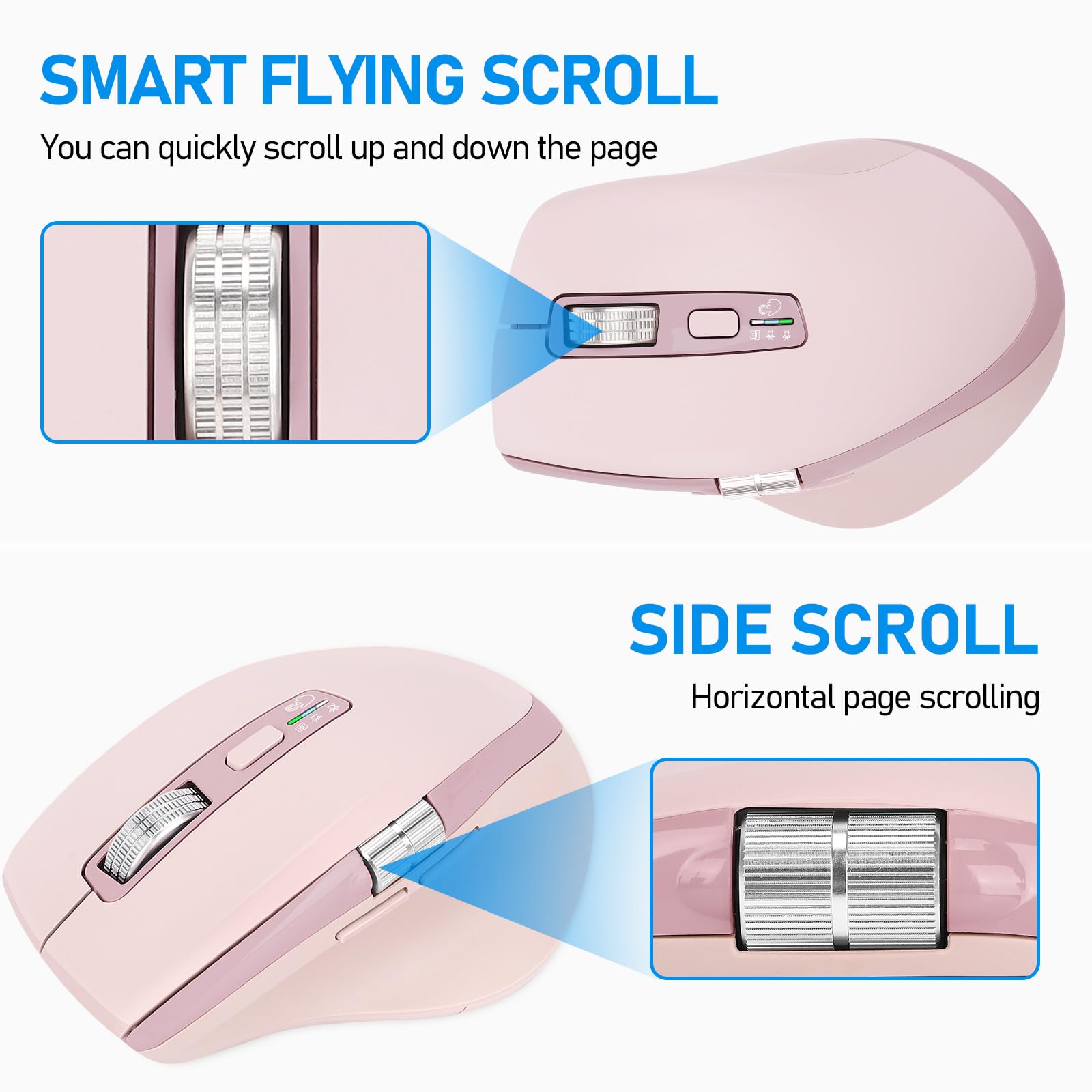 INFINMIND Wireless Bluetooth Side Scroll Mouse with Multi-Device, Ergonomic Computer Mice with Smart Flying Scroll, Quiet Click 4-Level DPI for Computer, Laptop, iPad, Tablet, MacBook (Black)