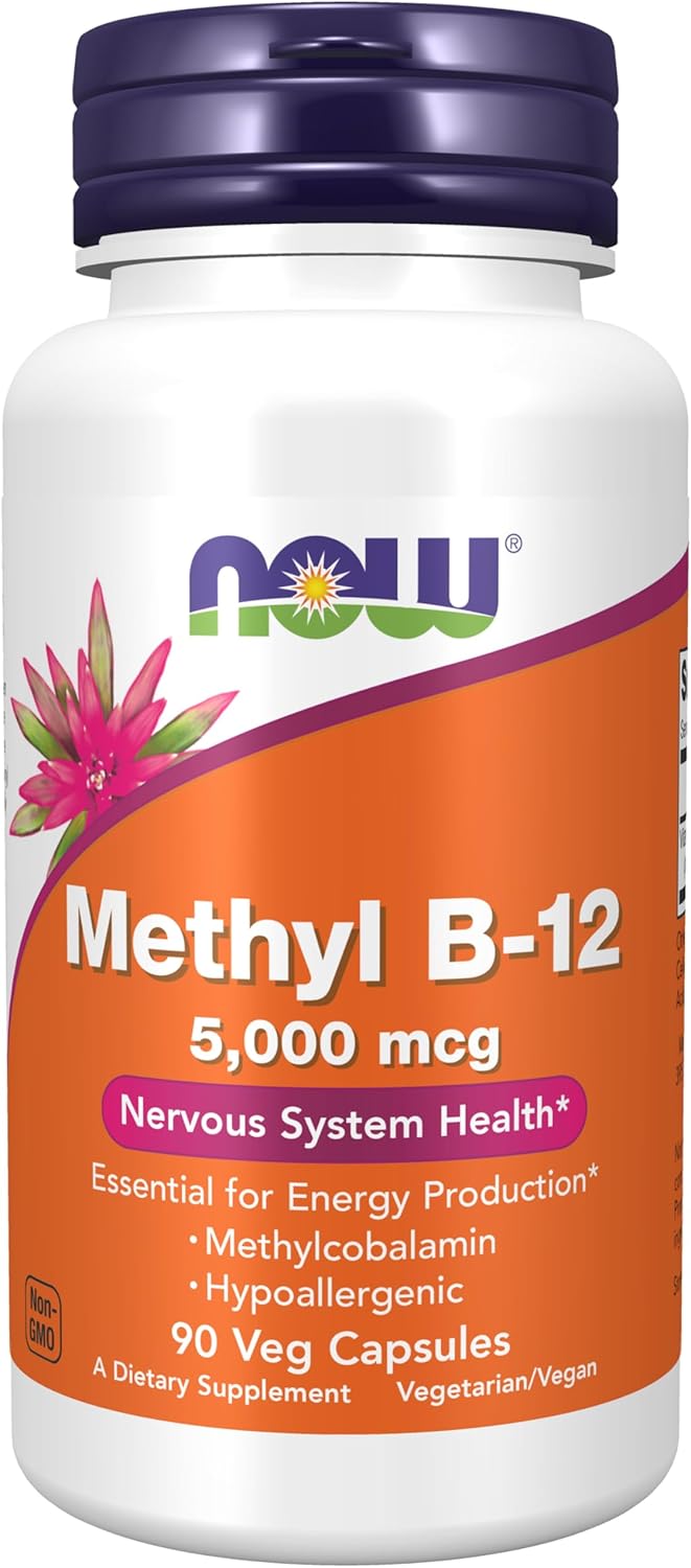 NOW Foods Supplements, Methyl B-12 5000mcg,Methylcobalamin, Hypoallergenic, 90 Veg Capsules