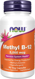 NOW Foods Supplements, Methyl B-12 5000mcg,Methylcobalamin, Hypoallergenic, 90 Veg Capsules