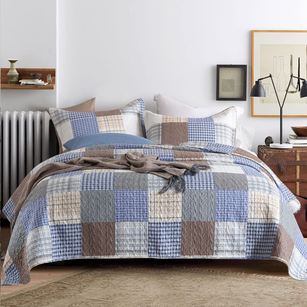Secgo Twin Comforter Set for Bed - 100% Cotton Quilts Twin Size, Black Bedspreads with 2 Pillow Shams, Patchwork Reversible Lightweight Bedding