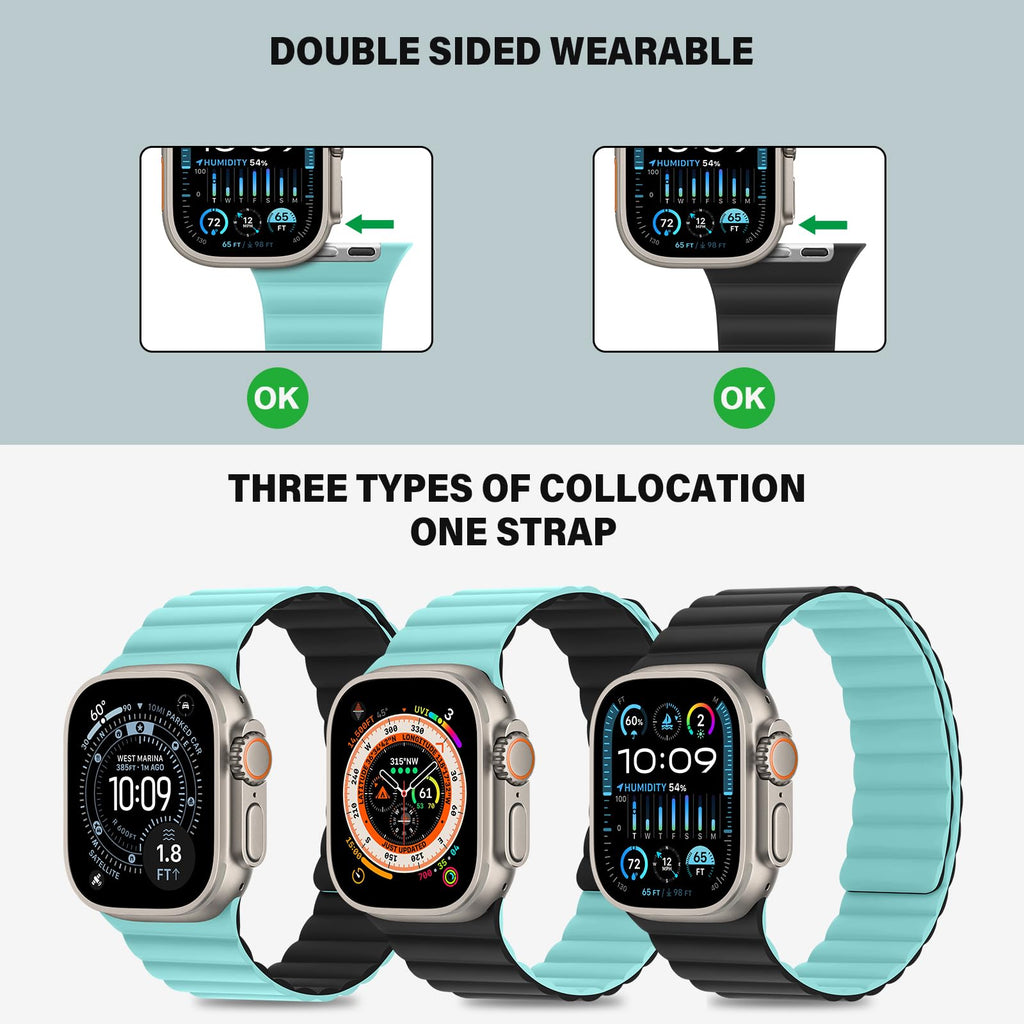 Bisikor Compatible with Apple Watch Band 49 46 45 44 42 41 40 38mm, Double Sided Wearable Silicone Magnetic Strap for iWatch Ultra SE Series 11 10 9 8 7 6 5 4 3 2 1 (38/40/41/42, Beige/Gray)