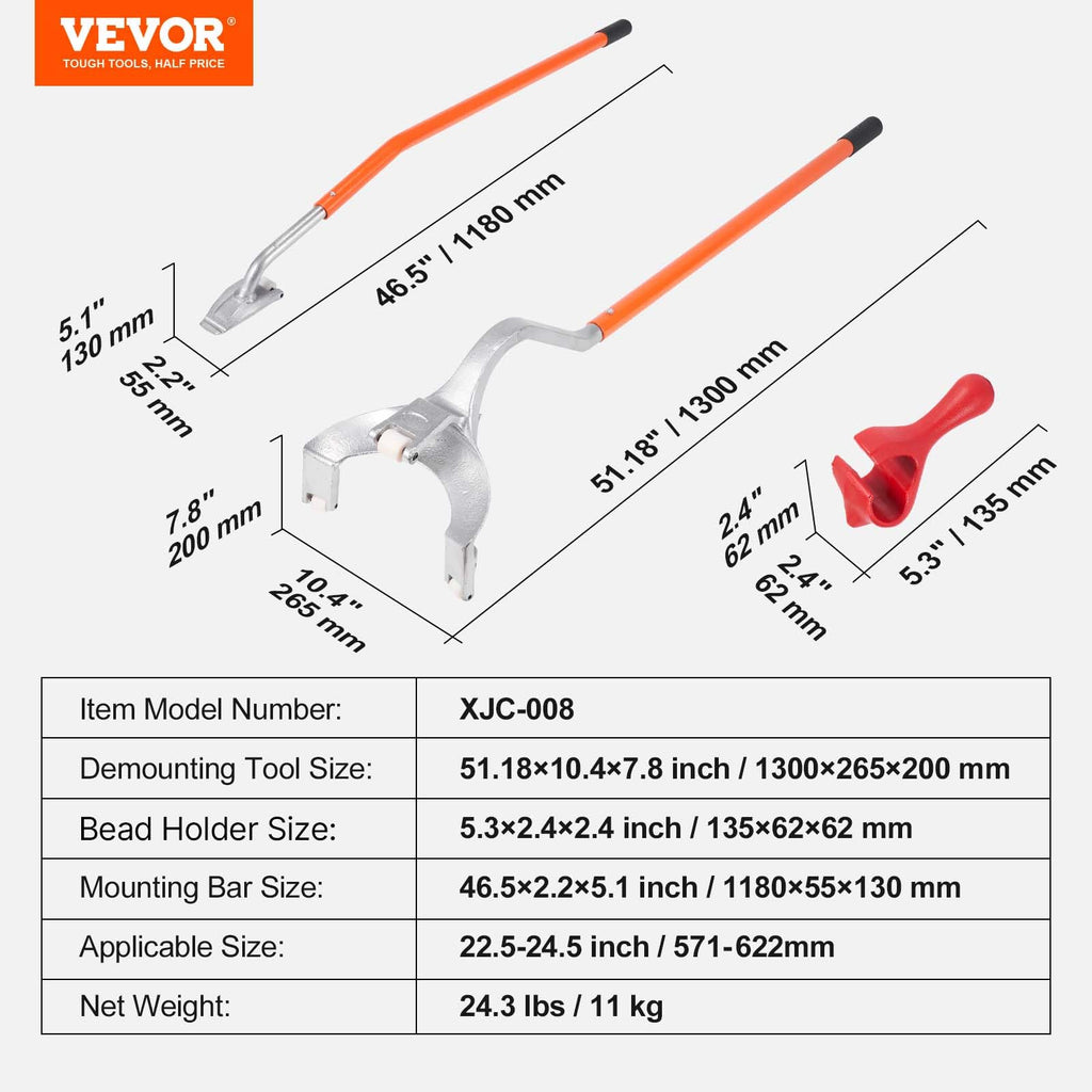 VEVOR Tire Mount Demount Tool 22.5" to 24.5" Tire Changer Steel Bead Breaker Extra Bead Holder Tubeless Truck Manual Tire Changing Tools for Car Repairing(Blue)