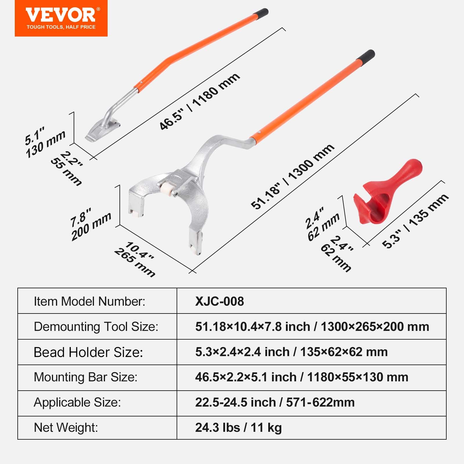 VEVOR Tire Mount Demount Tool 22.5" to 24.5" Tire Changer Steel Bead Breaker Extra Bead Holder Tubeless Truck Manual Tire Changing Tools for Car Repairing(Blue)