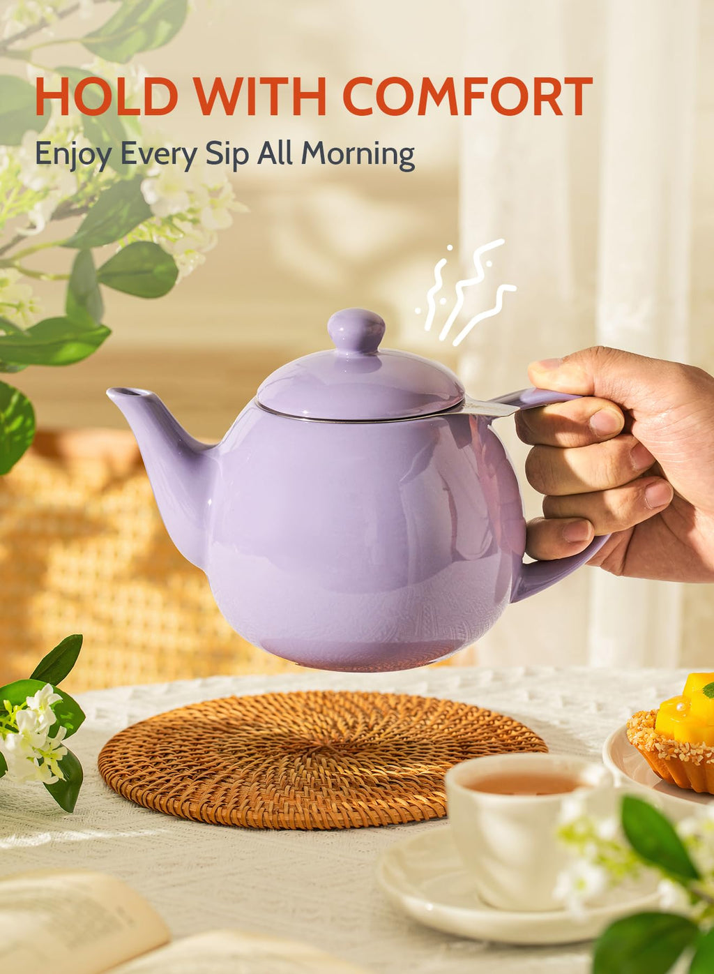 Sweese Porcelain Teapot 27 oz with Infuser for Loose Leaf Tea, Bluish Grey