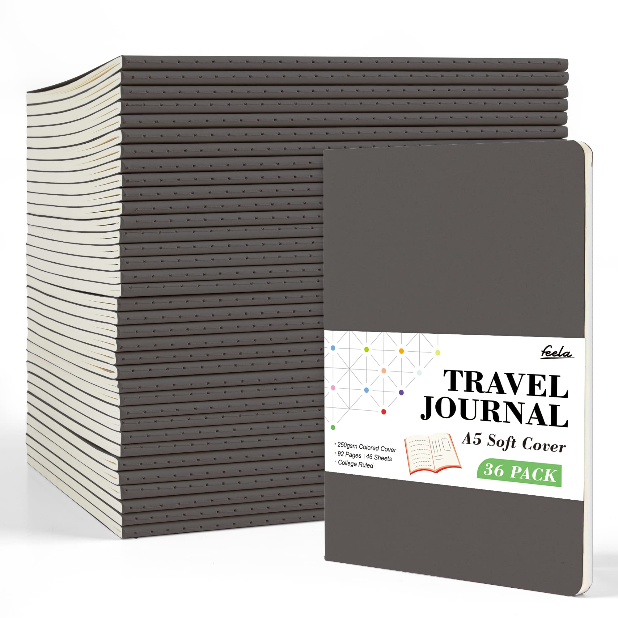 36 Pack Soft Cover Journal Bulk, Feela Lined Blank Travel Journal for Women Men Writing, Notebooks College Ruled for Work, Note Taking Notebook School Business Supplies, 8.2” x 5.5”, A5, Berry