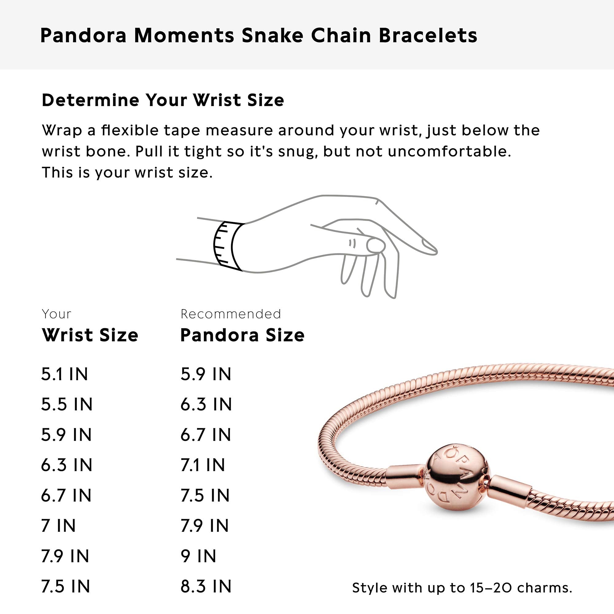 PANDORA Moments Snake Chain Bracelet - Hand-Finished Charm Bracelet - Jewelry for Her with Gift Box - Compatible Moments Charms - Sterling Silver