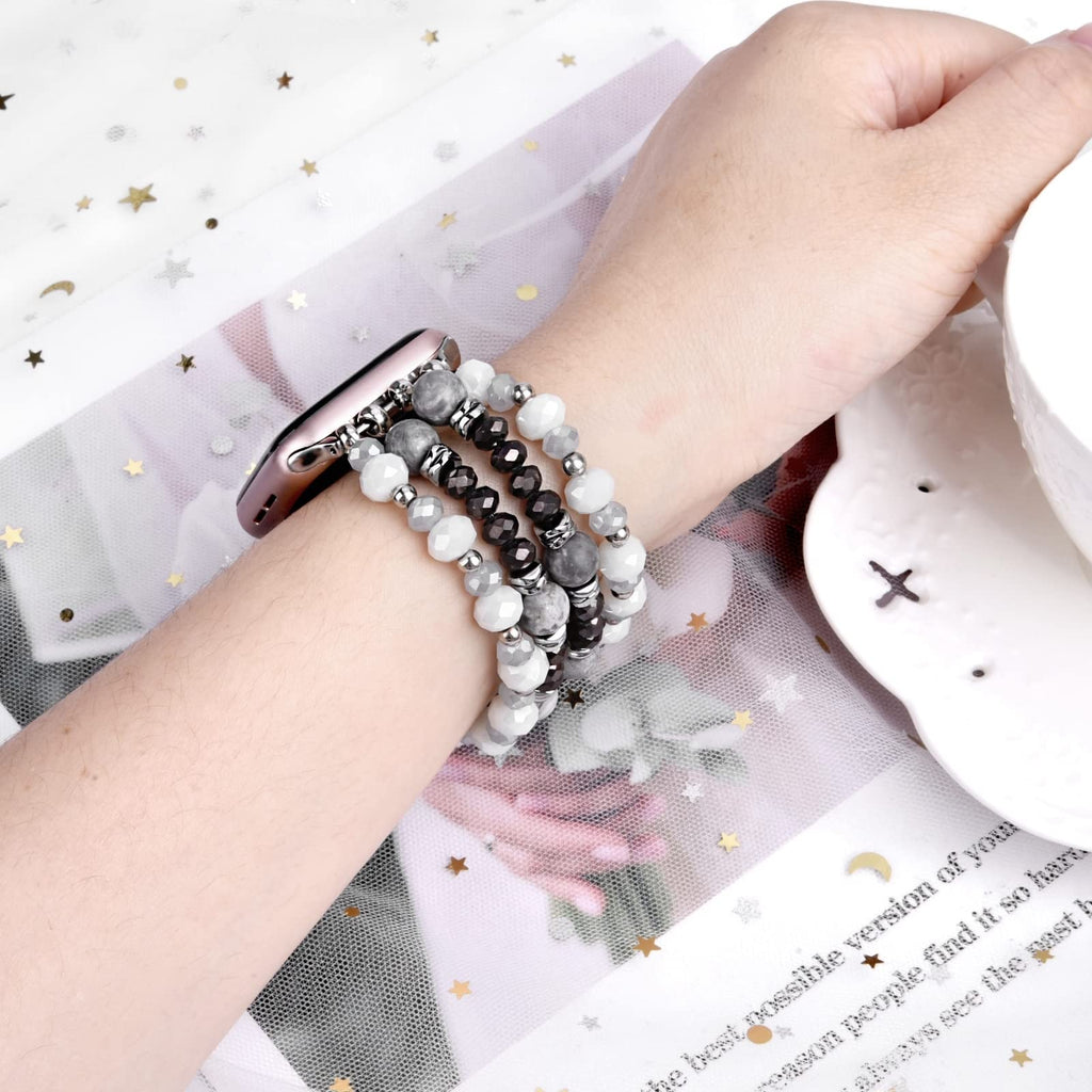 VISOOM Beaded Boho Bracelet Compatible for Apple Watch Band 40mm/38mm/41mm/42mm Series 11 10 9 8 7 SE Series 6/5/4 Women Fashion Cute Handmade Crystal Beads Stretchy Watch Strap for iWatch Bands 3/2/1