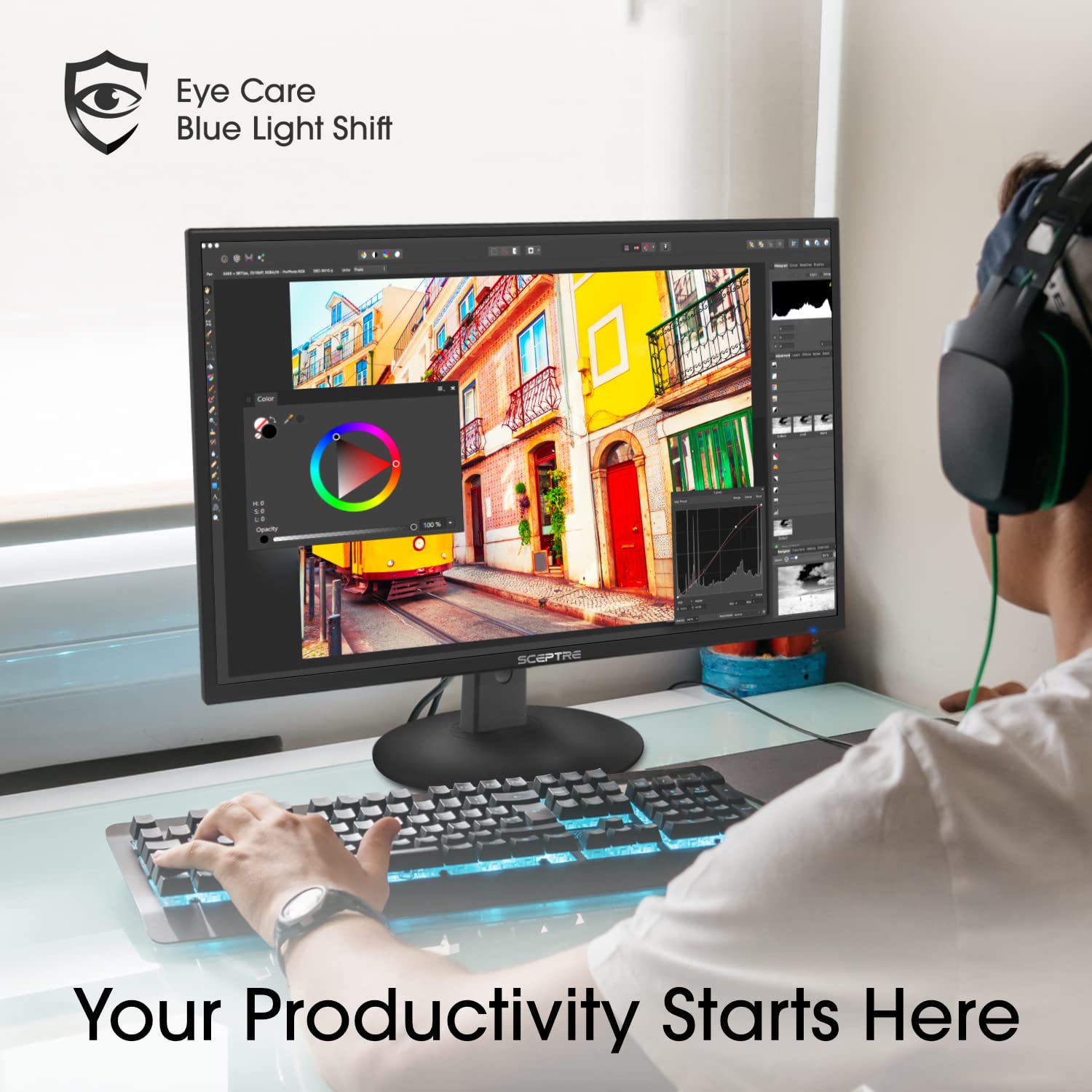 Sceptre 24 Inch 75Hz 1080p LED Monitor with Build-in Speakers HDMI VGA Ports, New Black 2019 (E248W-1920)