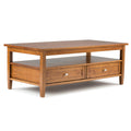 SIMPLIHOME Warm Shaker Coffee Table - 48 inch Wide Solid Wood Coffee Table in Black, Transitional Living Room Table with 2 Drawers, Open Shelf, Shaker Fronts and Tapered Legs