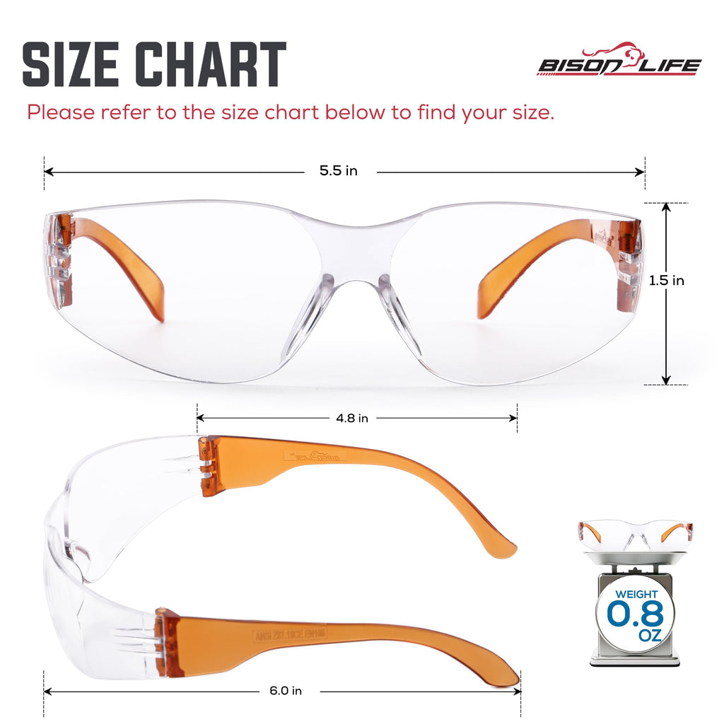 BISON LIFE Clear Safety Glasses – ANSI Z87.1 Certified Scratch & Impact Resistant Eye Protection Goggles for Men & Women