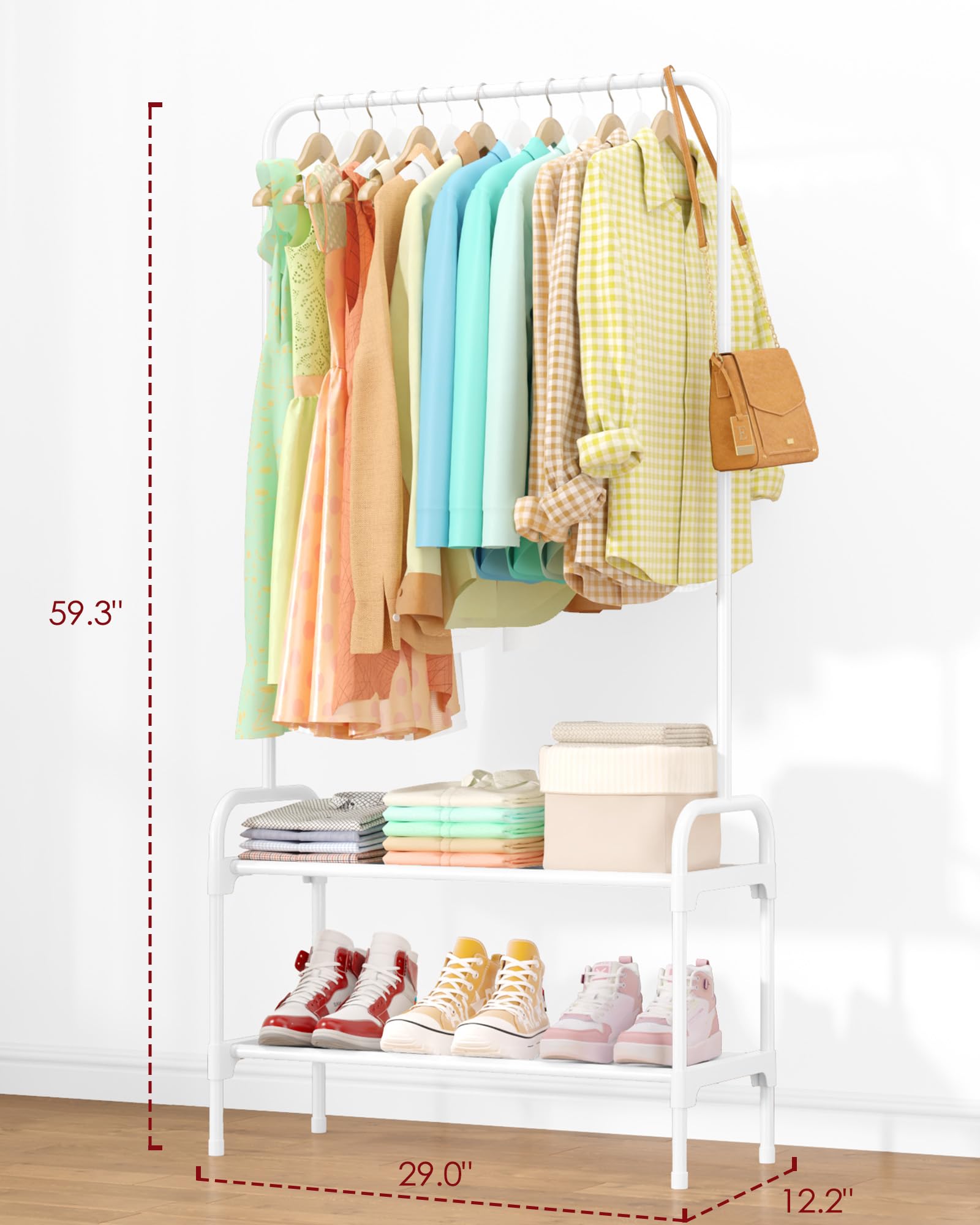 Sakugi 2-Tier Clothes & Shoe Rack, 29" × 12.2" × 59.3", White
