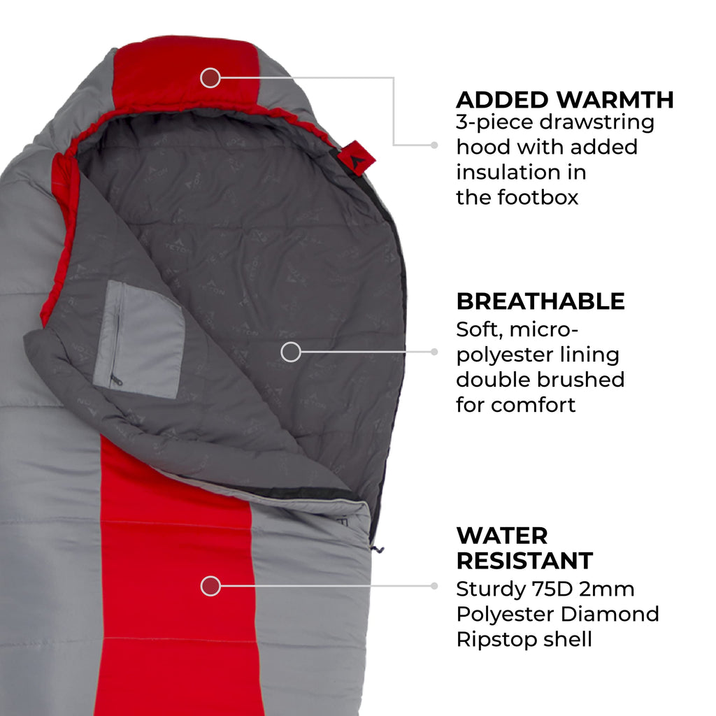 Teton 20F and 5F Degree Sleeping Bag; Lightweight, Warm Weather Mummy Sleeping Bags for Adults and Kids, Camping, Backpacking, Hiking
