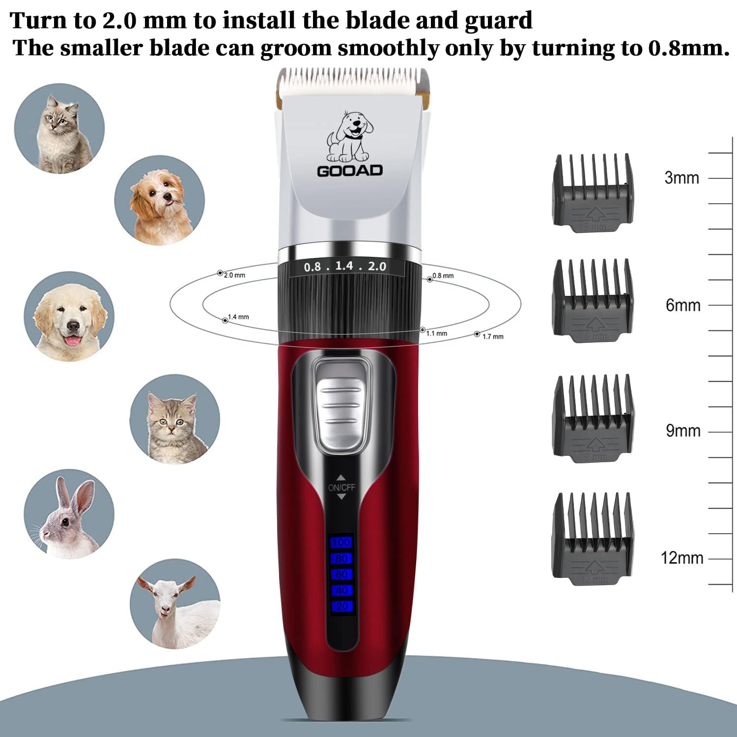 Dog Clippers Grooming Kit and Paw Trimmer,Cordless,Low Noise, Electric Quiet,Rechargeable, Dog Trimmer Grooming, Pet Hair Clippers for Thick Coats,Shaver for Small and Large Dogs Cats(Black)