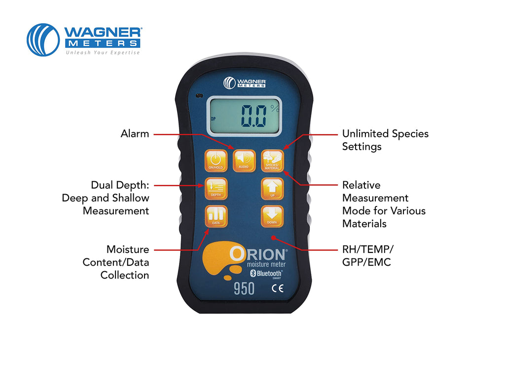 Orion® 910 Pinless Wood Moisture Meter Kit by Wagner Meters | Accurate, Non-Damaging, Deep Depth Lumber Moisture Measurement, On-site Calibration (Standard Calibrator)