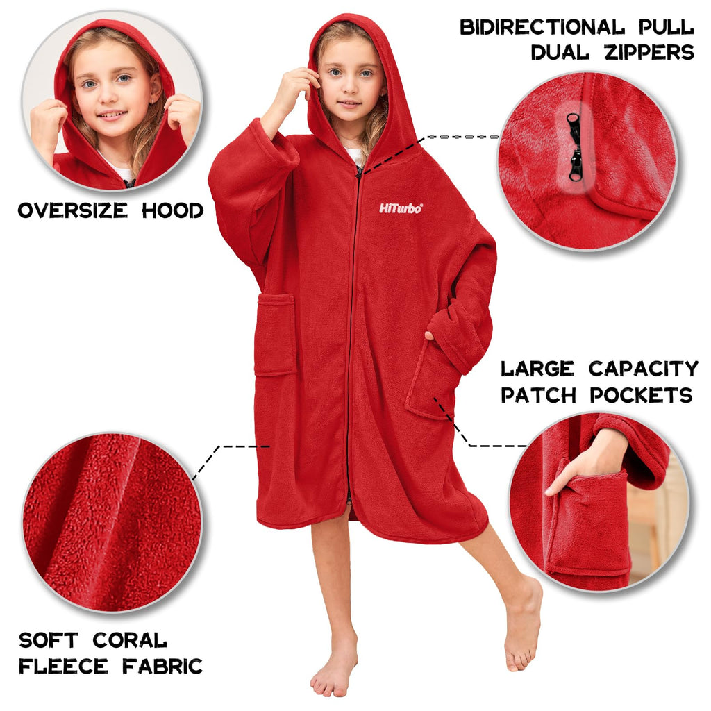 Hiturbo Kids Bath Towel Hoodie: Soft Plush Zipper Surf Poncho - Warm Fleece Changing Towels Swimming Outerwear (Blue)