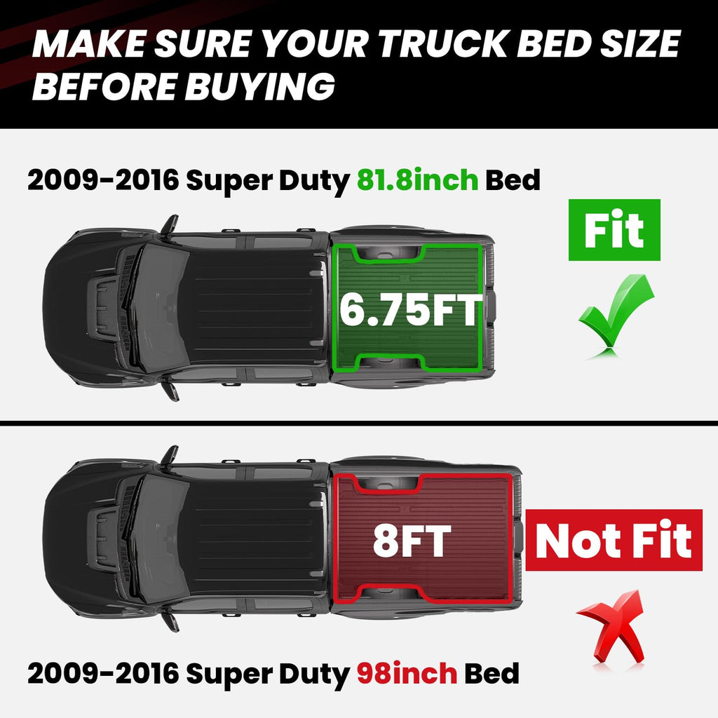 LASFIT Truck Bed Mat for 2009-2016 Ford F250 F350 F450 6.75ft Super Duty 81.9'' Bed Liner(Not fit with Drop-in Bed Liner), TPE 100% All Weather Car Bed Mat for F-250 F-350 F-450,1PCS Black