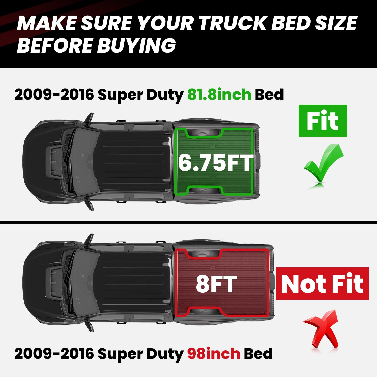 LASFIT Truck Bed Mat for 2009-2016 Ford F250 F350 F450 6.75ft Super Duty 81.9'' Bed Liner(Not fit with Drop-in Bed Liner), TPE 100% All Weather Car Bed Mat for F-250 F-350 F-450,1PCS Black