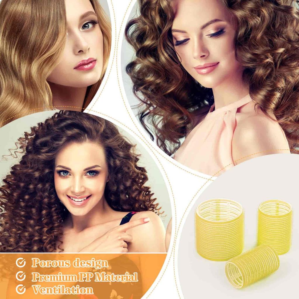 Self Grip Hair Rollers and Curlers Set - 24 Pieces with 3 Sizes (4 Jumbo, 4 Large, 4 Medium) and 12 Clips for Long, Short, Thick, Fine Hair Styling