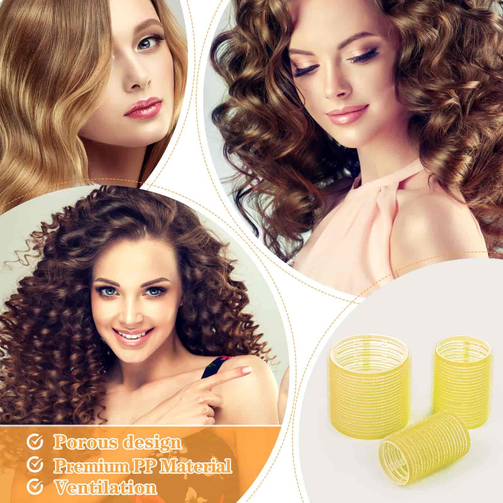 Self Grip Hair Rollers and Curlers Set - 24 Pieces with 3 Sizes (4 Jumbo, 4 Large, 4 Medium) and 12 Clips for Long, Short, Thick, Fine Hair Styling