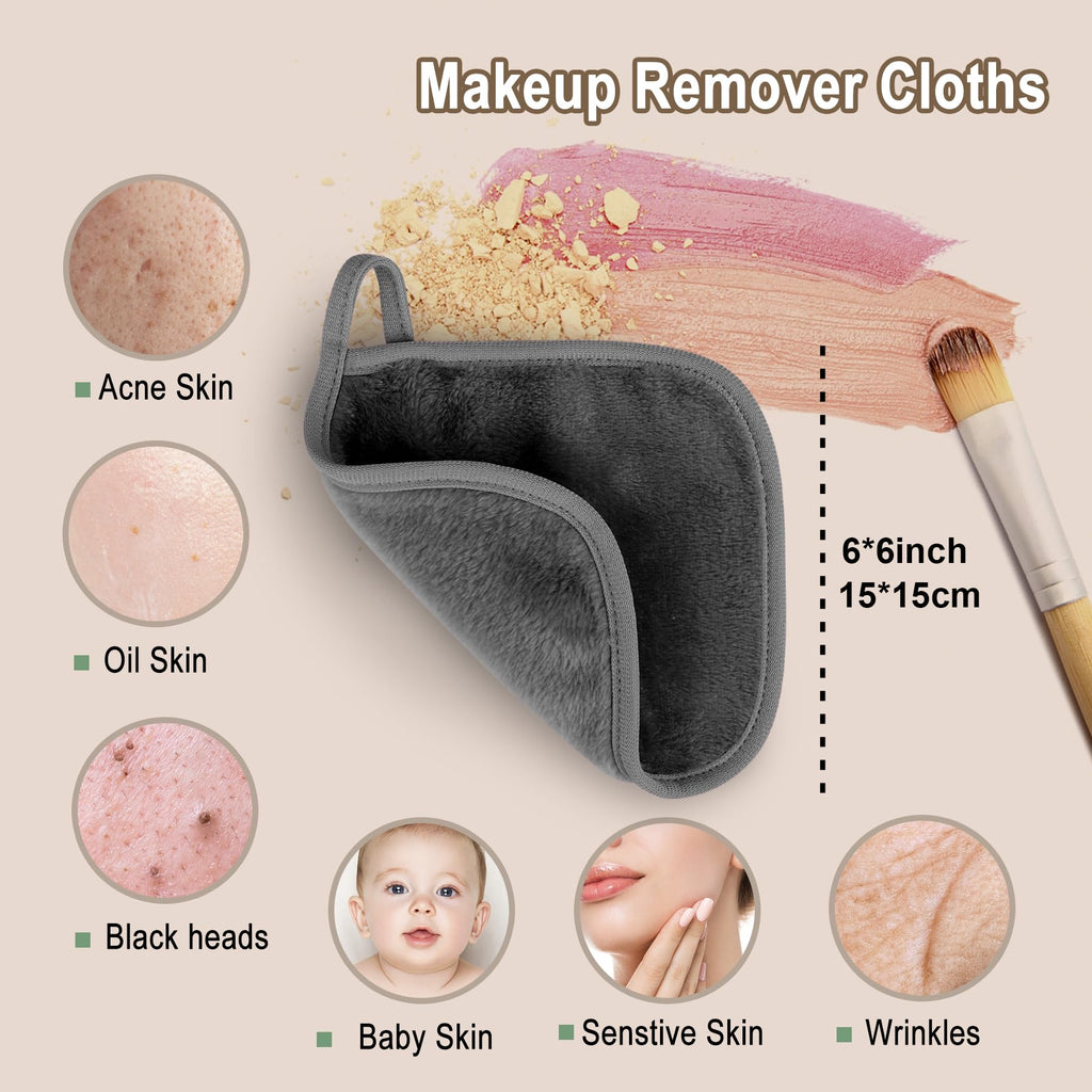 KODAMO Makeup Remover Cloth, Reusable Makeup Remover Pads Washable with Mesh Bag, Microfiber Makeup Removal Face Wash Cloths with Just Water, Gentle Soft, 12 Pack