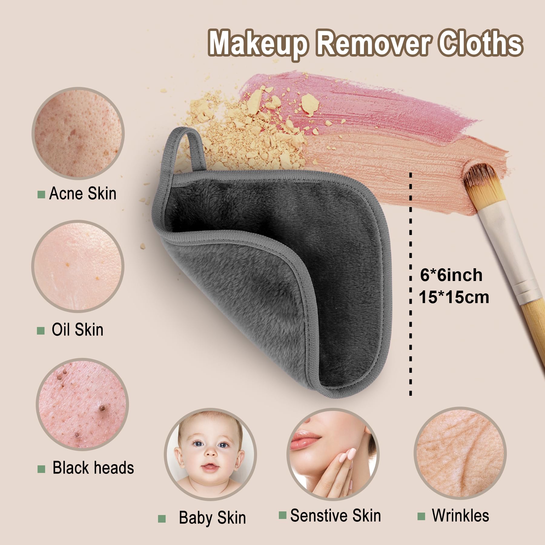 KODAMO Makeup Remover Cloth, Reusable Makeup Remover Pads Washable with Mesh Bag, Microfiber Makeup Removal Face Wash Cloths with Just Water, Gentle Soft, 12 Pack