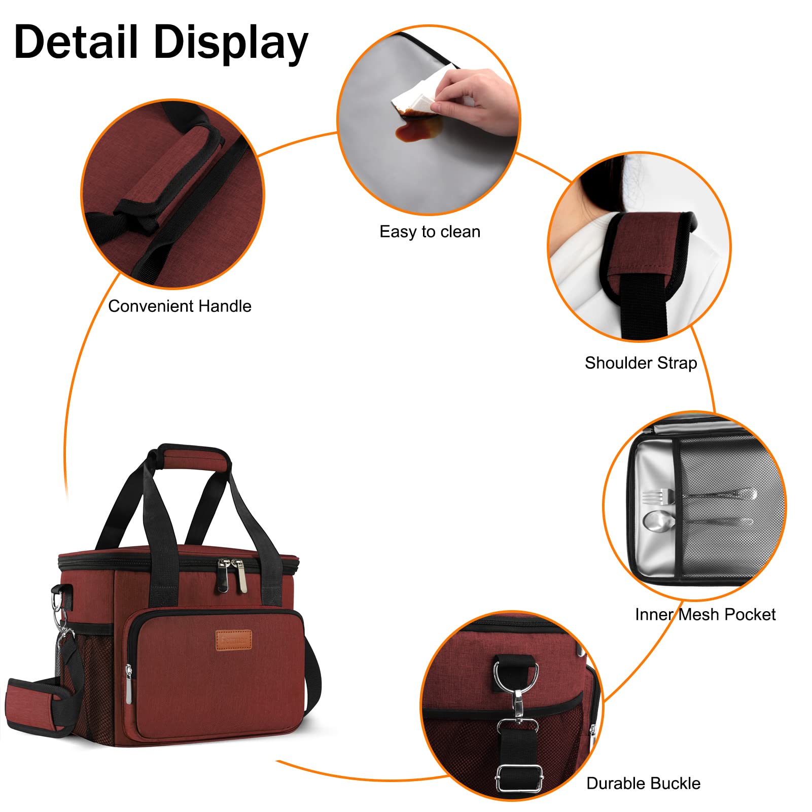 Femuar Lunch Bags for Women/Men, Insulated Lunch Bag for Work Office Picnic - Large Lunch Cooler Bag Leakproof Lunch Box with Adjustable Shoulder Strap for Adults - Grey (15L)
