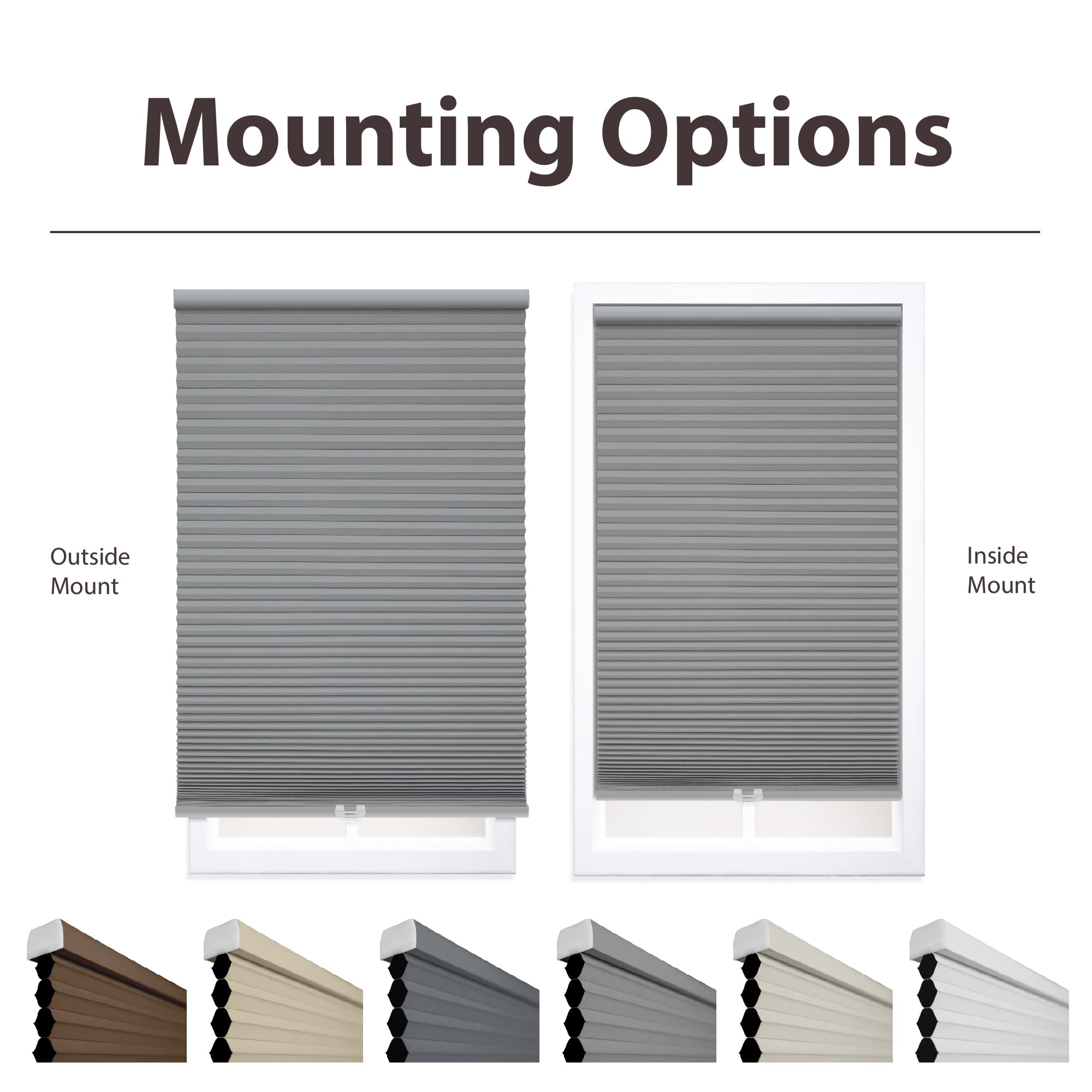 DEZ FURNISHINGS Cordless 1.5" Blackout Cellular Shade, Energy Saver, 18" W x 48" H, Anchor Gray