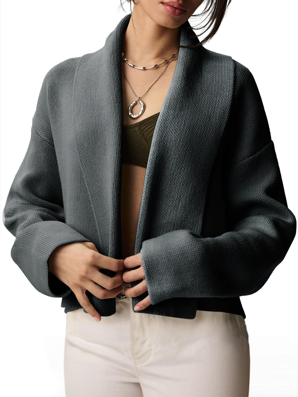 Saodimallsu Womens Cropped Cardigan Open Front Shawl 2026 Fall Trendy Long Sleeve Sweater Jacket