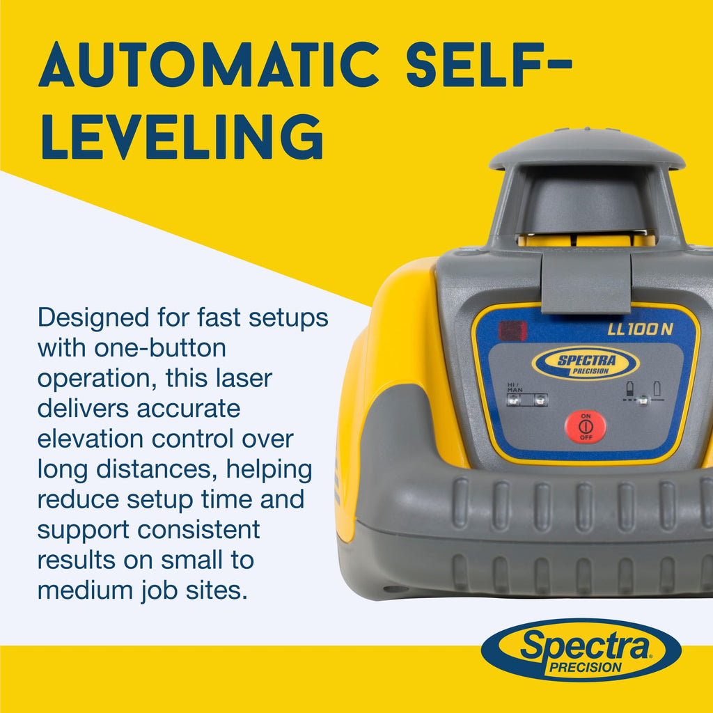 Spectra Precision LL100N Laser Level, Self-Leveling laser with HR320 Receiver, Class 2, C59 Rod Clamp, Alkaline Batteries, Carry Case, Yellow