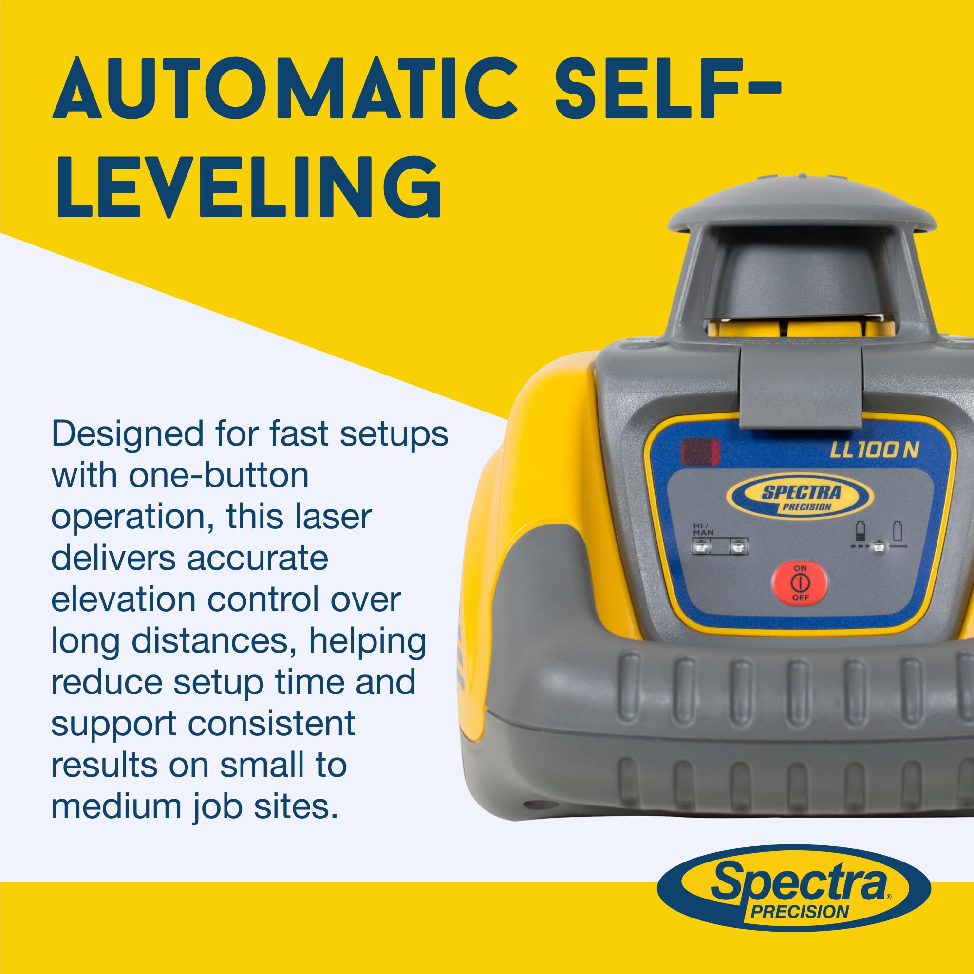 Spectra Precision LL100N Laser Level, Self-Leveling laser with HR320 Receiver, Class 2, C59 Rod Clamp, Alkaline Batteries, Carry Case, Yellow