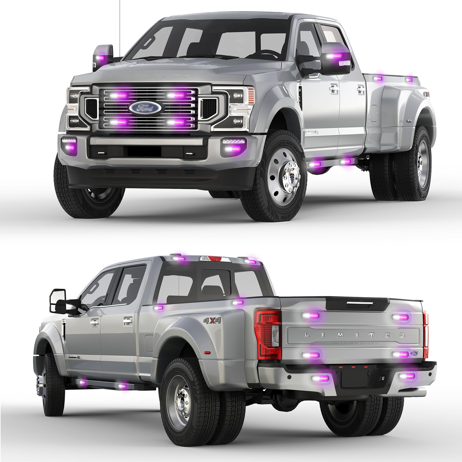 8-Pcs 12 LED Sync Feature Emergency Strobe Grille Lights Ultra Slim Surface Mount Hazard Warning Flashing Light Bar for Firefighter/Construction/Police/Trucks/Vehicles/Car/SUV (Amber/White)