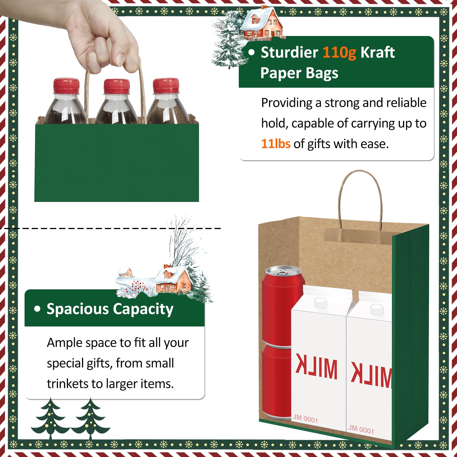 BagDream Gift Bags 10x5x13 25Pcs Kraft Paper Shopping Bags with Handles, for Gifts, Business, Merchandise, Retail, Party Favor, Black Recycled Paper Sacks