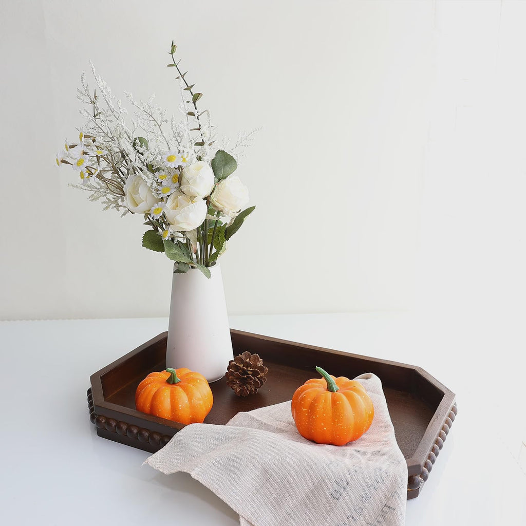 Hrastany Wood Rustic Serving Tray with Beads, Farmhouse Black Decorative Tray for Table Centerpiece, Christmas Wedding Halloween Home Decor