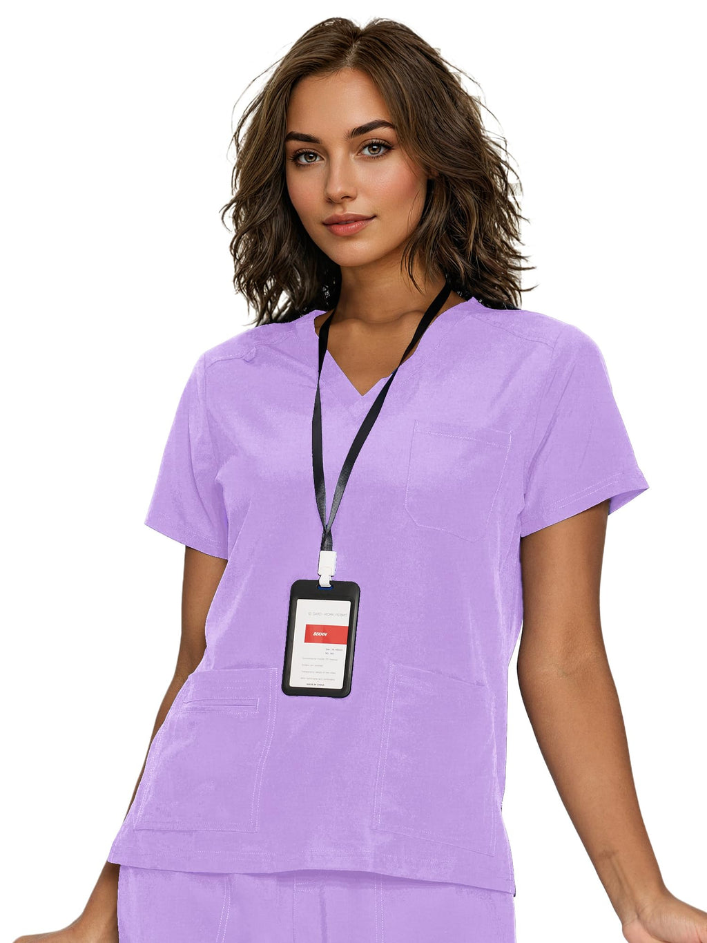 floralhue Scrub Tops for Women, Curved V-Neck Scrub Tops with 3 Pockets, Soft Stretch, Easy Care