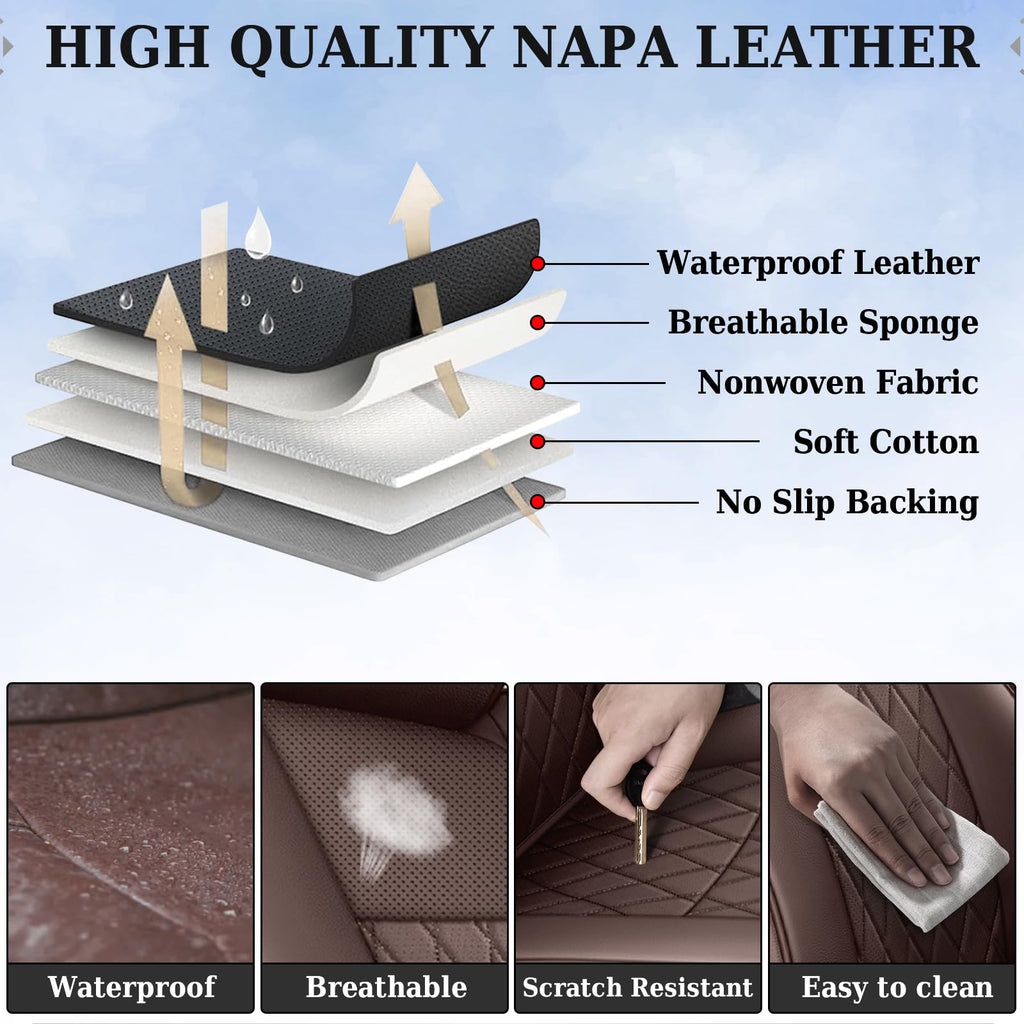 Coverado Tacoma Seat Covers, Car Seat Covers Front Seats, Leather Seat Covers for Cars Car Seat Protector Cushion Tacoma Accessories Custom Fit 2005-2023 Toyota Tacoma Double/Crew Cab(Black)
