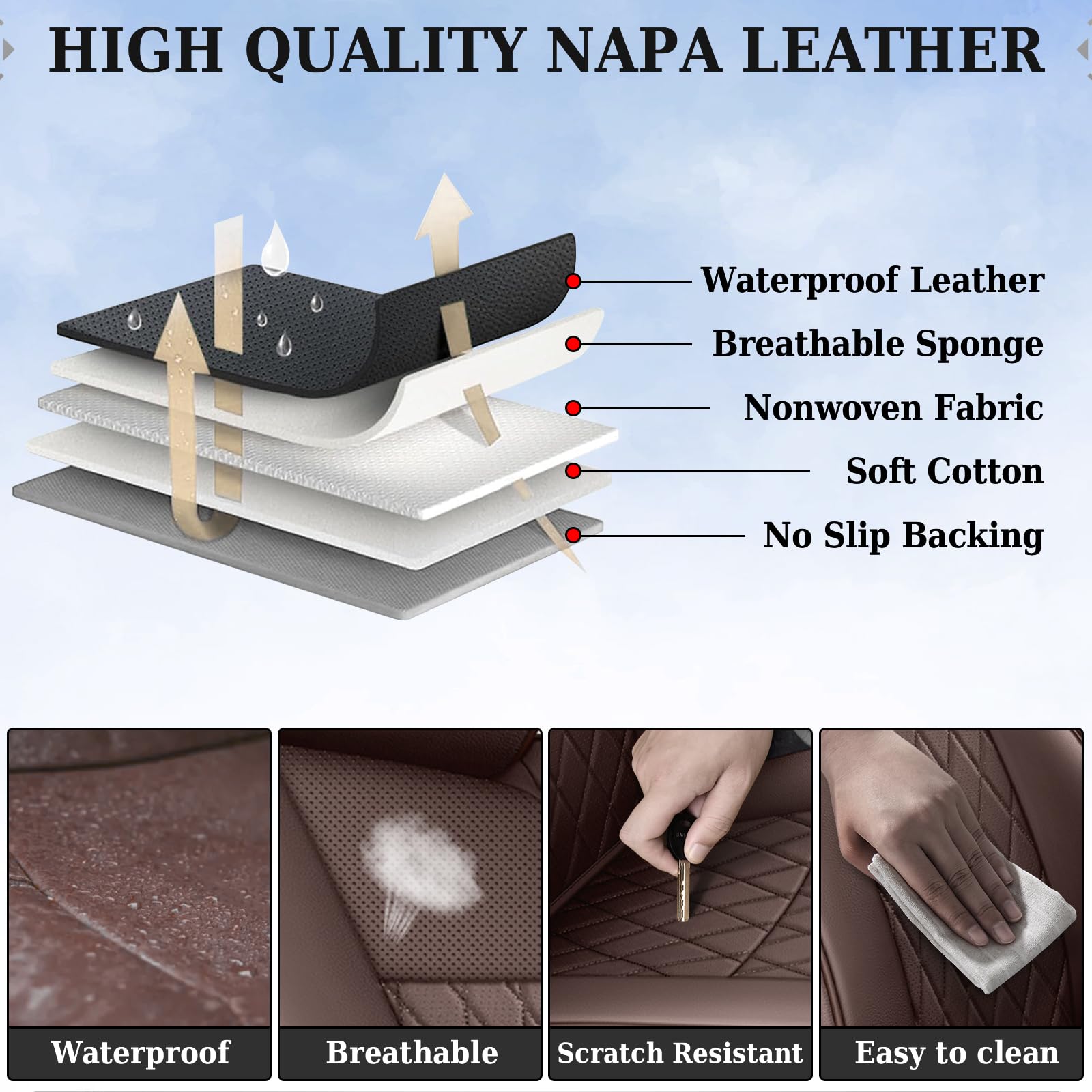 Coverado Tacoma Seat Covers, Car Seat Covers Front Seats, Leather Seat Covers for Cars Car Seat Protector Cushion Tacoma Accessories Custom Fit 2005-2023 Toyota Tacoma Double/Crew Cab(Black)