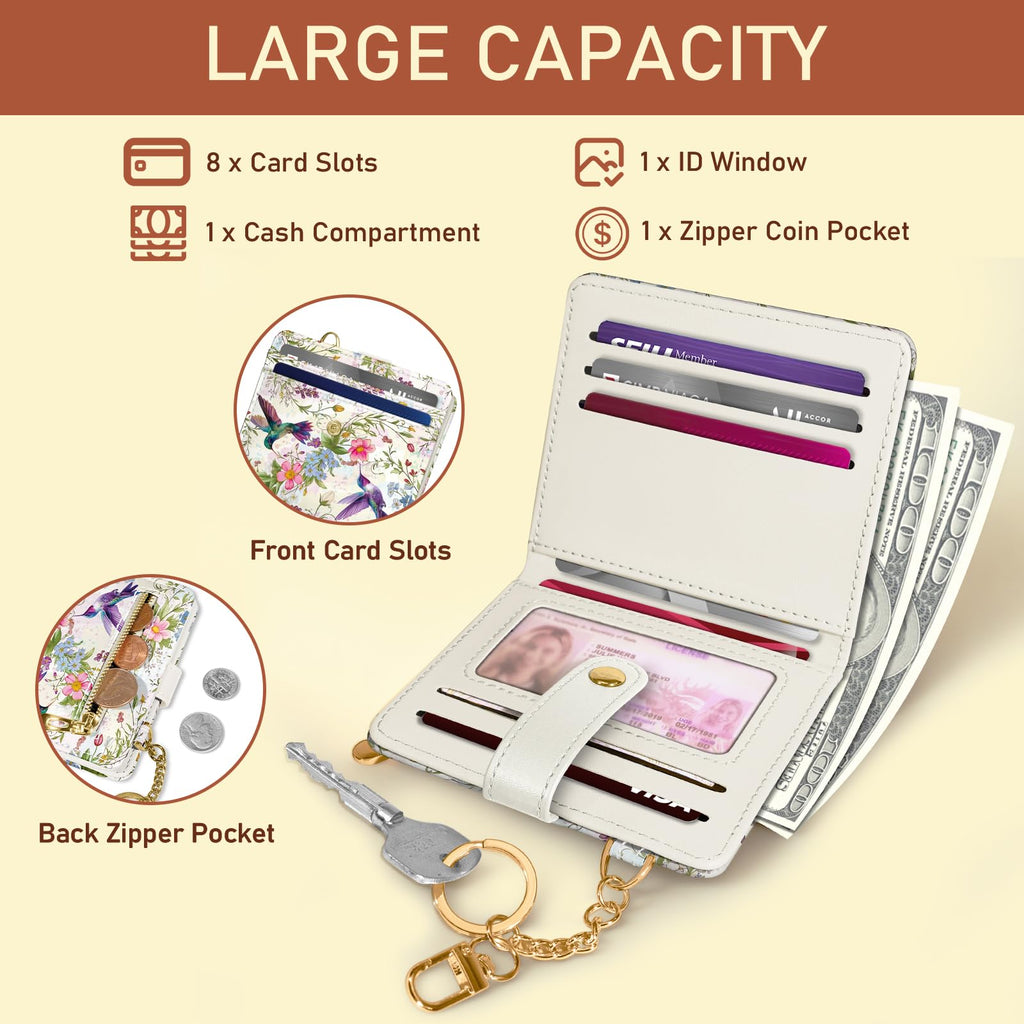 Jogjam Small Ladies Wallet, Rfid Slim Thin Compact Credit Card Women Wallet, PU Leather Bifold Cash Wallet, Zipper Coin Pocket & ID Window, Female Gifts Beige and Brown