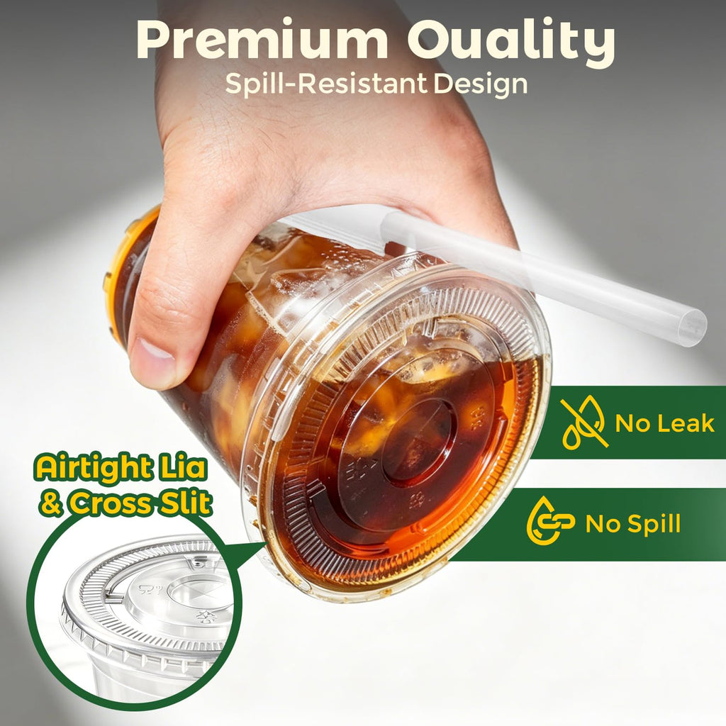Charmount 50 Sets- 12 oz Clear Plastic Cups with Lids and Straws, Disposable To Go Cups for Cold Drinks, Iced Coffee, Milkshakes, Smoothies