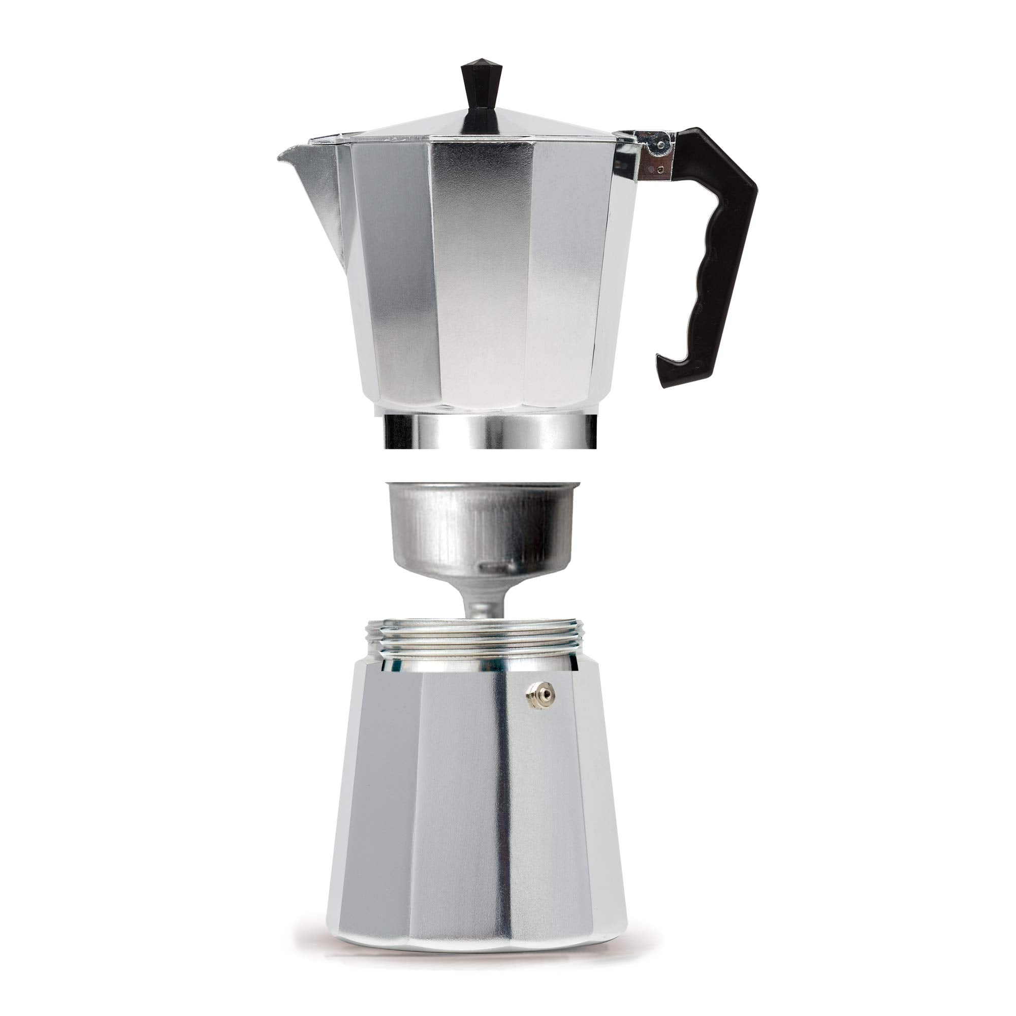 Primula Classic Moka Pot Stovetop Espresso and Coffee Maker, Italian and Cuban Cafetera for Rich Espresso Brewing, Durable Aluminum Greca Coffee Maker with Easy Grip Handle, 6-Cup, Black
