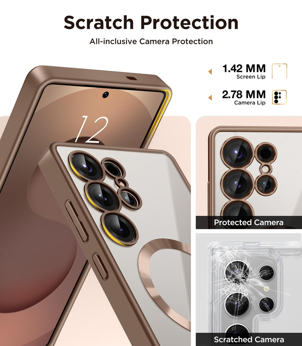Magnetic Case Compatible with Samsung Galaxy S25 Ultra,Compatible with MagSafe,[Full Camera Protection][Screen Protector] Shockproof Plating Clear Phone Cover for Galaxy S25 Ultra(Black/Clear)
