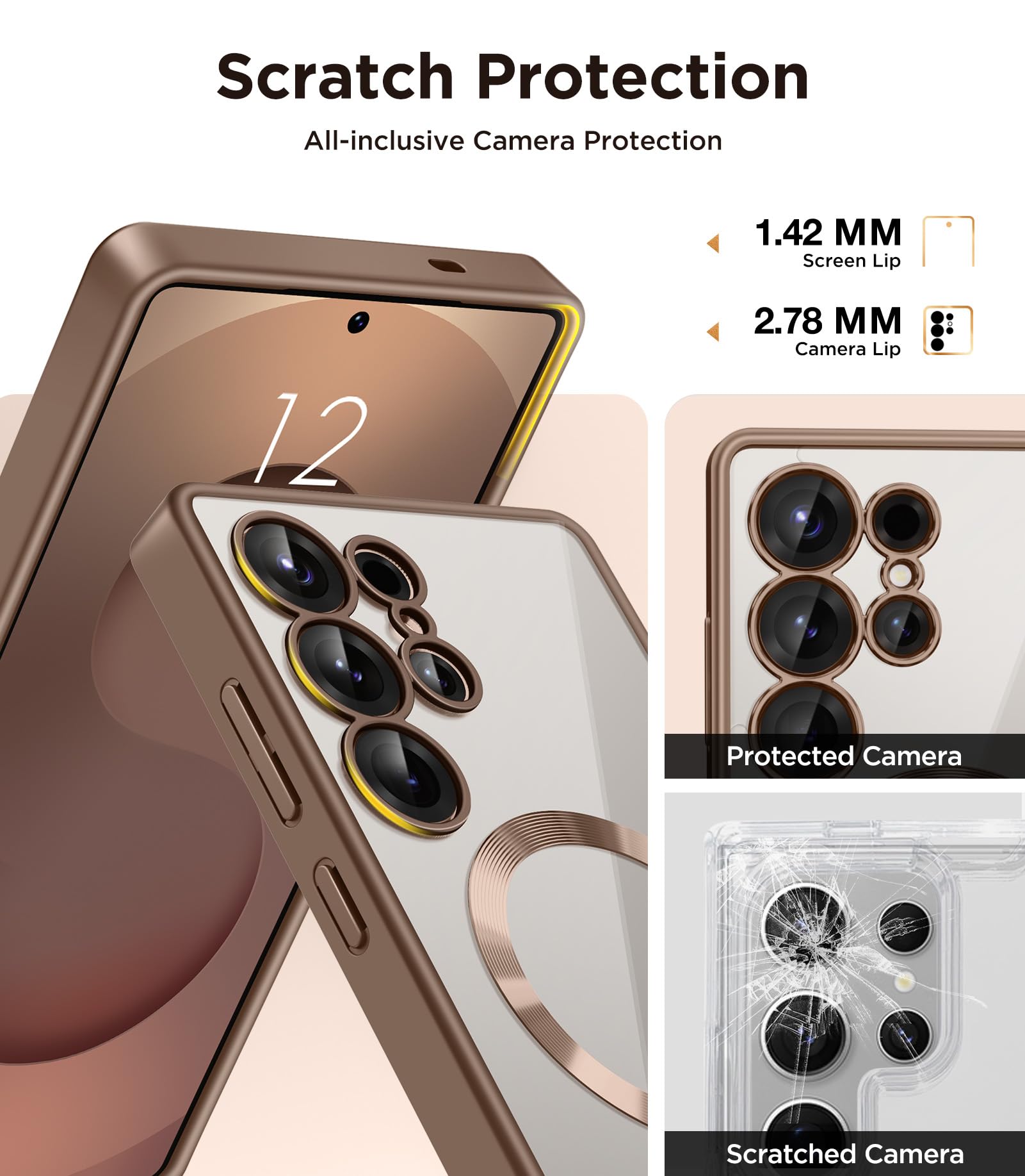 Magnetic Case Compatible with Samsung Galaxy S25 Ultra,Compatible with MagSafe,[Full Camera Protection][Screen Protector] Shockproof Plating Clear Phone Cover for Galaxy S25 Ultra(Black/Clear)