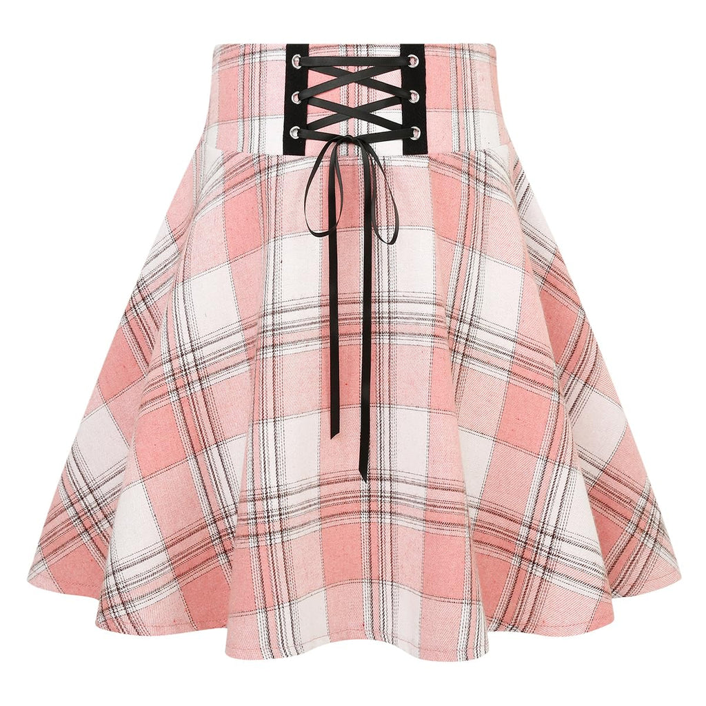 IDEALSANXUN Gothic Plaid Mini Skirts for Women Short High Waist Plaid Skirts
