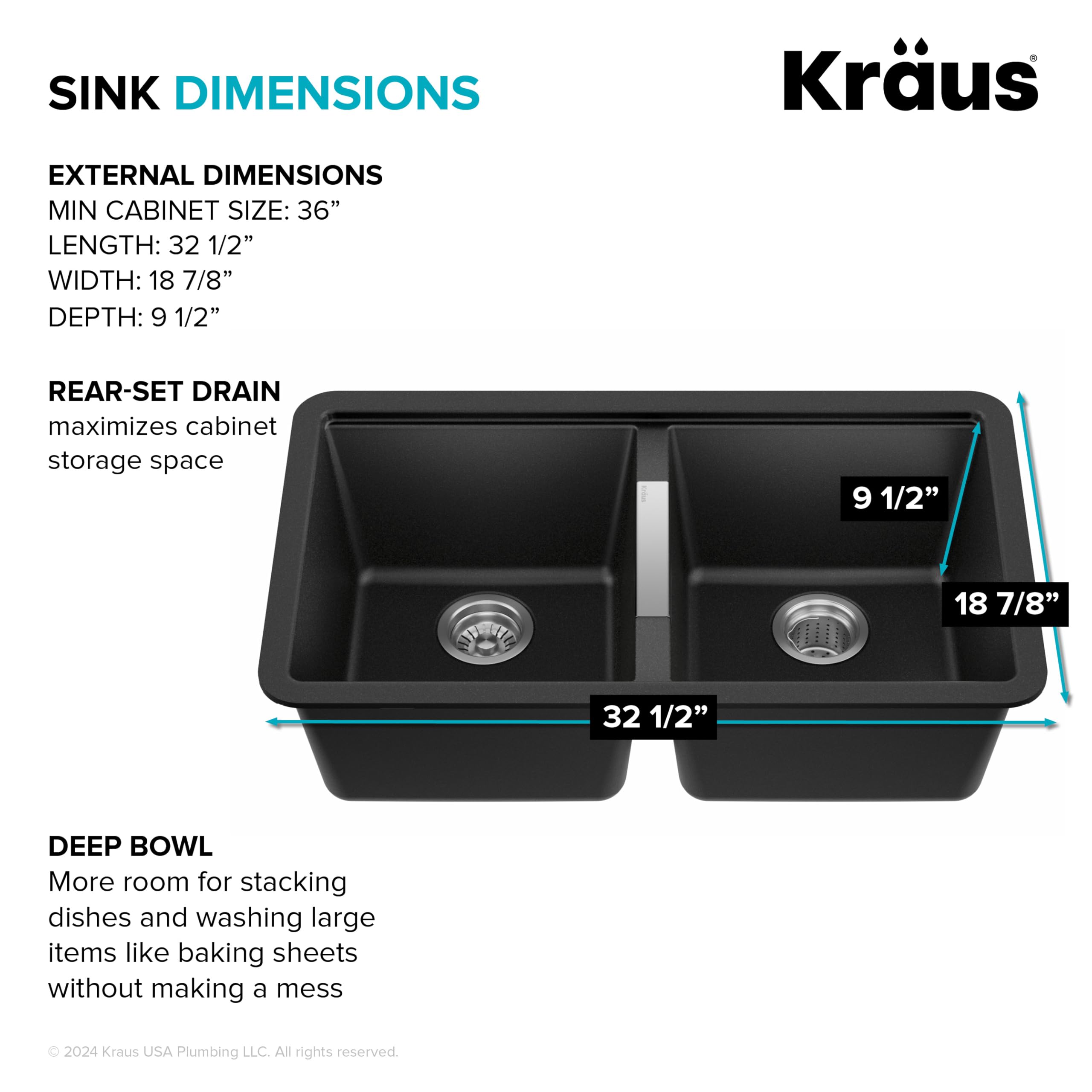 KRAUS Quarza 31-inch Undermount Single Bowl Granite Kitchen Sink in Black Onyx, KGU-413B