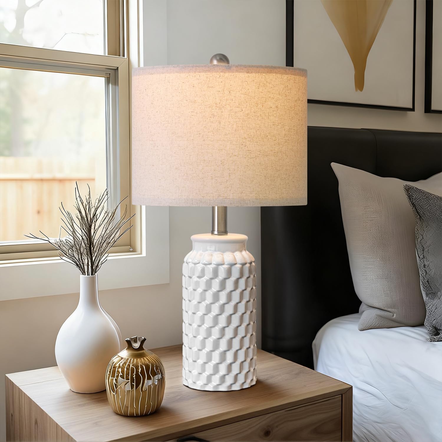 USumkky 20.5" Gold Modern Ceramic Bedside Lamp Set of 2 for Bedroom Decor Farmhouse Table Lamp for Living Room Office Dorm