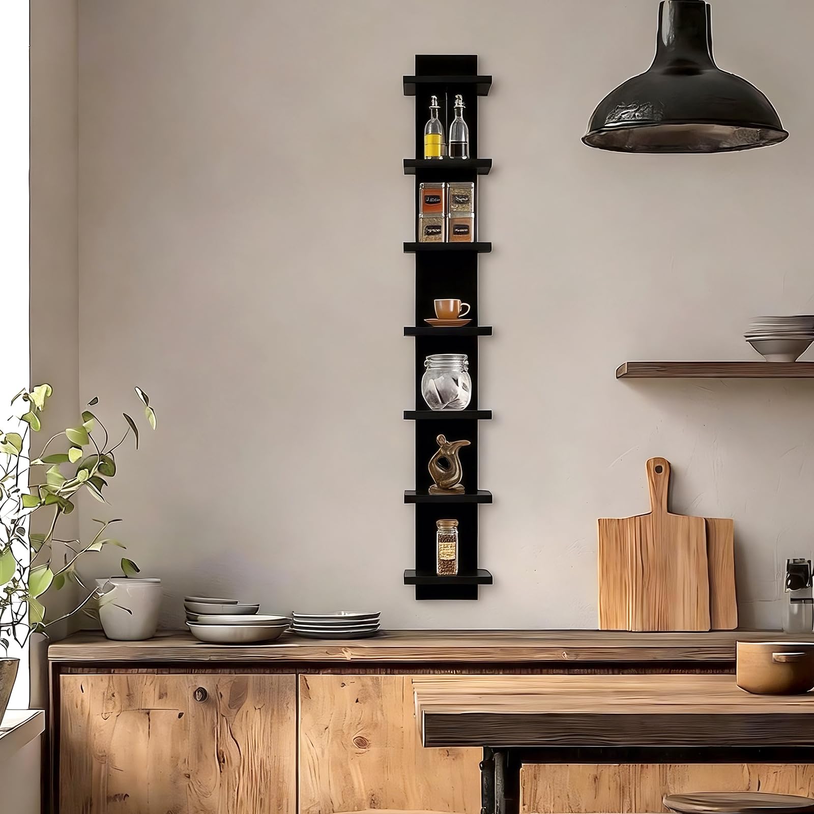 Homaterial Wall Shelves 4 Tier, Simple Vertical Corner Shelf for Room, Kitchen Wall Decor, Makeup Perfume Organizer,Decorative Shelving Unit, Black