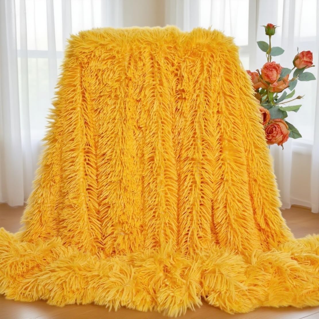 Plush Super Soft Blanket Bedding Sofa Cover Furry Fuzzy Fur Warm Throw Qulit Cozy Couch Blanket for Winter (51"x63", Black)
