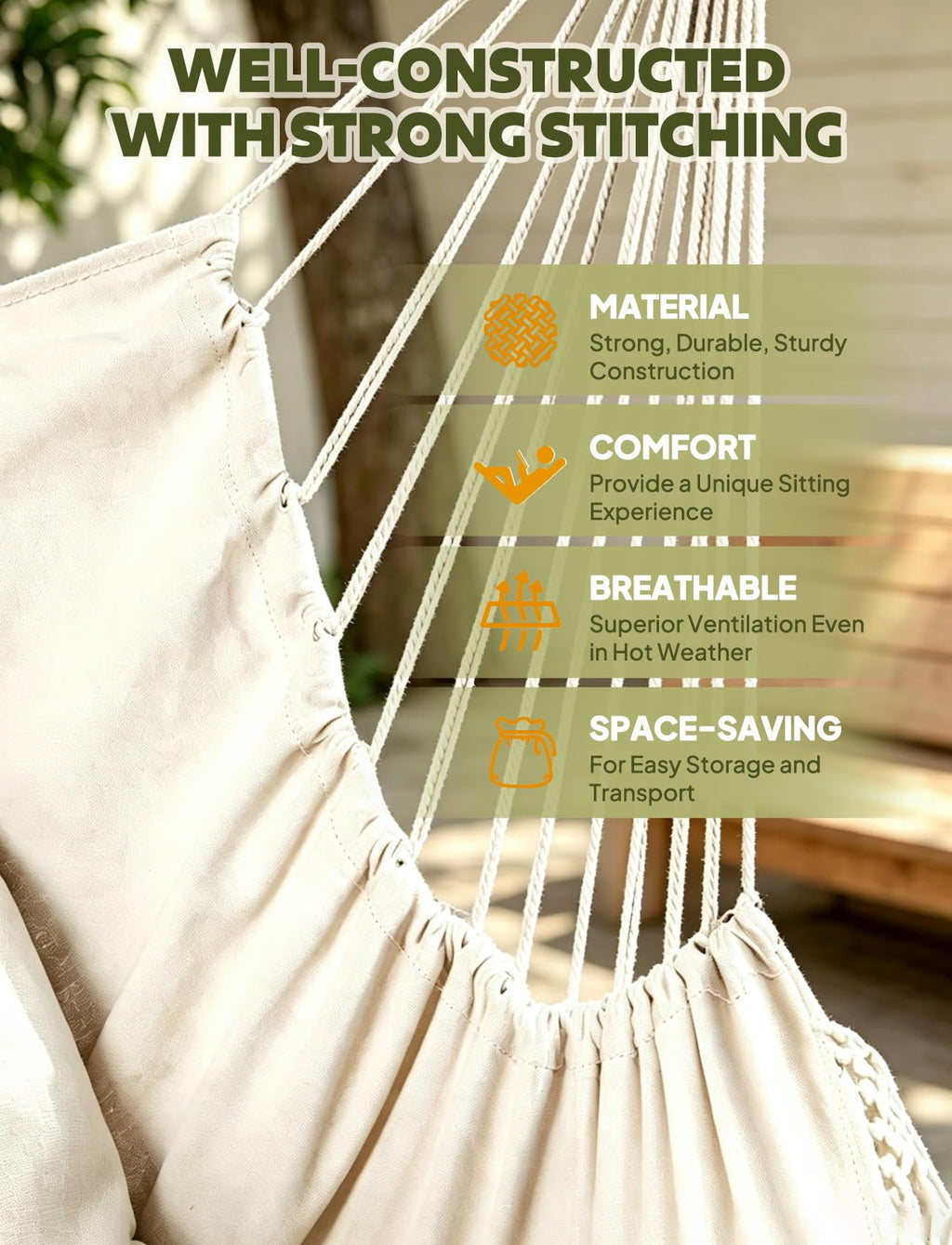Chihee Hammock Chair Hanging Swing Max 500 Lbs 2 Cushions Included Metal Spreader Bar with Anti-Slip Grooves Portable Hanging Chair Side Pocket Large Macrame Bohemian Chair Indoor Outdoor | Hanging Swing with Anti-Slip Grooves Portable Hanging Chair Side